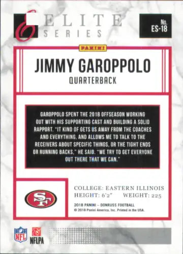 Jimmy Garoppolo 2018 Donruss Elite Series card for San Francisco 49ers collectors