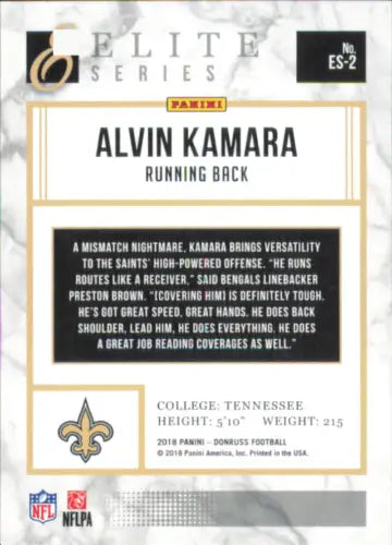 Alvin Kamara 2018 Donruss The Elite Series NFL Card New Orleans Saints NM-MT