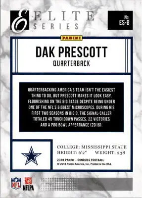 Dak Prescott 2018 Donruss Elite Series #8 Dallas Cowboys football card NM-MT condition