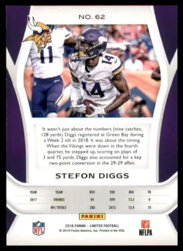 Stefon Diggs Minnesota Vikings 2018 Limited #62 NFL Football Card VG for collectors