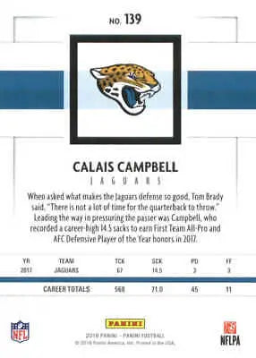 Calais Campbell Jacksonville Jaguars NFL Football Card 2018 Panini #139 NM-MT