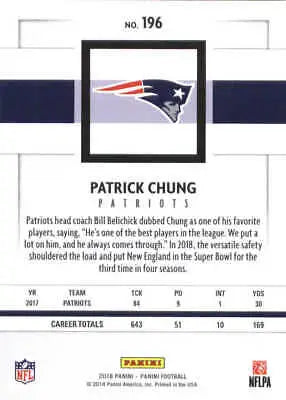 Patrick Chung 2018 Panini #196 New England Patriots NFL Football Card NM-MT