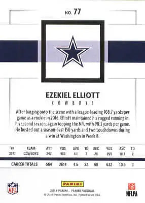 2018 Panini #77 Ezekiel Elliott Dallas Cowboys NFL Football Card in NM-MT condition