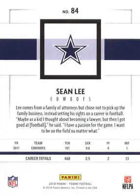 Sean Lee Dallas Cowboys NFL Football Card from 2018 Panini #84 in NM-MT condition