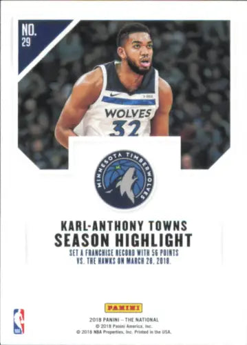 Karl-Anthony Towns 2018 Panini National Convention basketball card Timberwolves NBA NM-MT