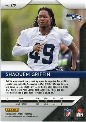 Shaquem Griffin 2018 Panini Prizm Rookie Card Seattle Seahawks #279 text-align center