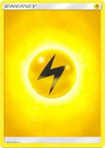 Lightning bolt symbol on a yellow Pokémon energy card from 2018 Pokémon Sun & Moon set