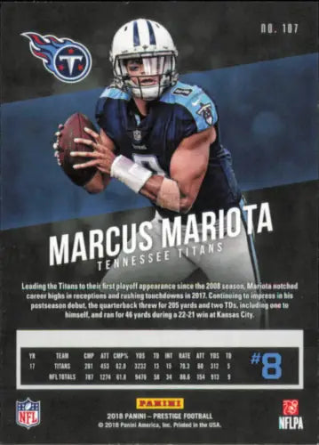 Marcus Mariota Tennessee Titans NFL Football Card 2018 Prestige #107 NM-MT condition