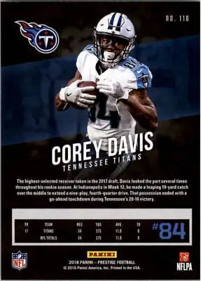 Corey Davis Tennessee Titans football card from 2018 Prestige #110 in NM-MT condition