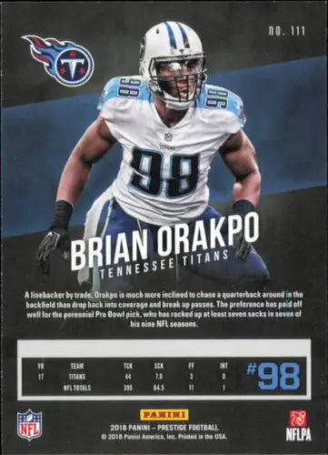 Brian Orakpo Tennessee Titans NFL football card from 2018 Prestige #111 NM-MT