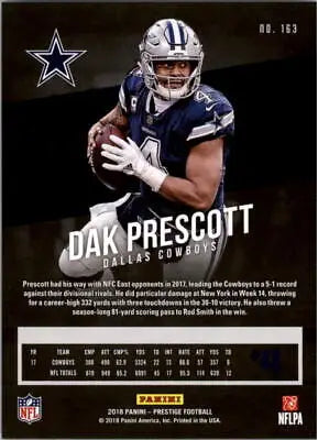 Dak Prescott Dallas Cowboys NFL Football Card 2018 Prestige #163 in NM-MT condition