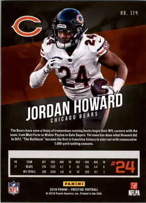 2018 Prestige #174 Jordan Howard Chicago Bears NFL Football Card in NM-MT condition