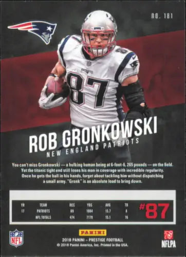 Rob Gronkowski 2018 Prestige #181 Patriots NFL Football Card NM-MT collectible item