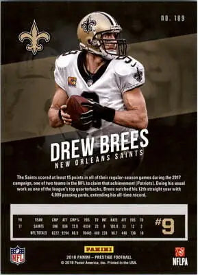 Drew Brees Orleans Saints NFL football card 2018 Prestige #189 in NM-MT condition