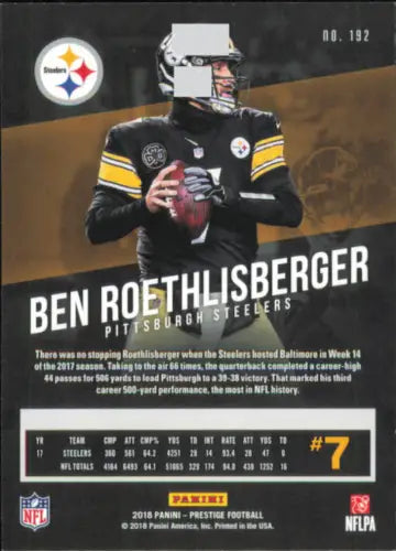 Ben Roethlisberger Pittsburgh Steelers football card 2018 Prestige #192 NM-MT condition