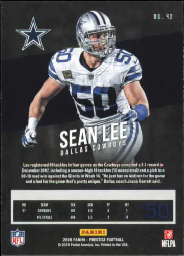 Sean Lee Dallas Cowboys Football Card 2018 Prestige #42 NM-MT condition for collectors