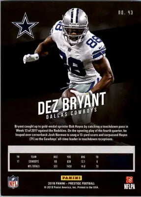 2018 Prestige #43 Dez Bryant Dallas Cowboys NFL Football Card NM-MT for collectors