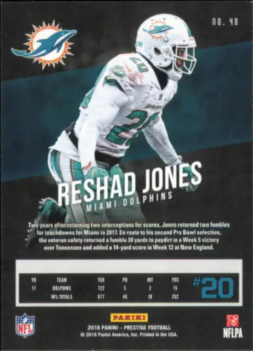 Reshad Jones Miami Dolphins football card from 2018 Prestige #48 in NM-MT condition