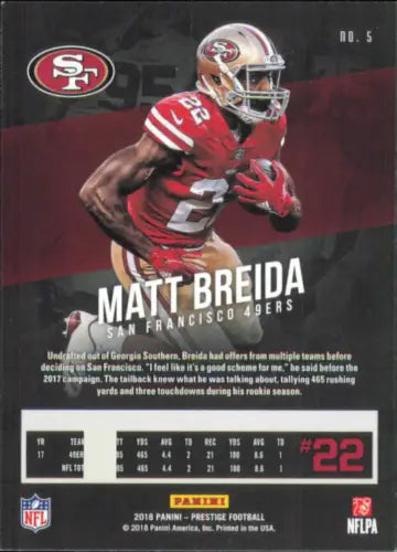 Matt Breida 2018 Prestige #5 San Francisco 49ers NFL Football Card NM-MT