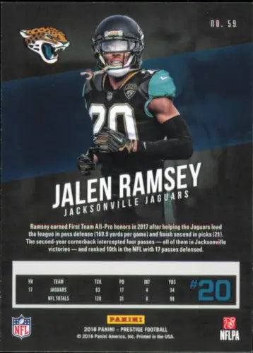 Jalen Ramsey Jacksonville Jaguars NFL football card from 2018 Prestige #59 in NM-MT condition