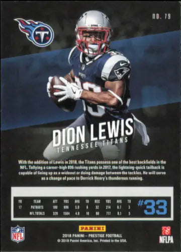 Dion Lewis Tennessee Titans NFL Football Trading Card 2018 Prestige #79 NM-MT