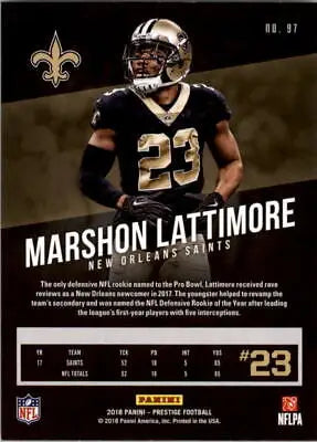 Marshon Lattimore 2018 Prestige NFL Football Card New Orleans Saints NM-MT