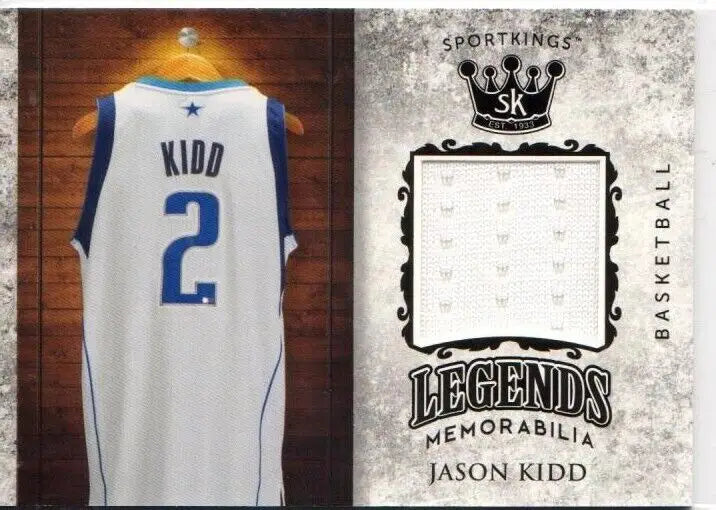 White Dallas Mavericks Kidd jersey with blue lettering, part of Sport Kings Legends memorabilia