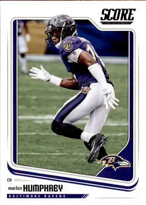 Marlon Humphrey Baltimore Ravens player in purple and white uniform, NFL football card