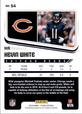 Kevin White Chicago Bears football card from the 2018 Score #54 set in NM-MT condition