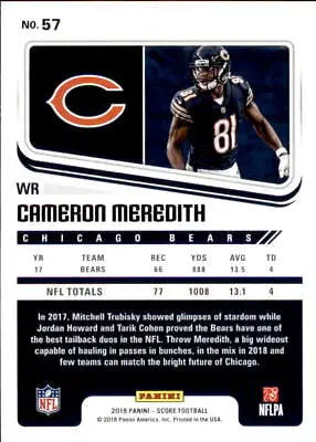 Cameron Meredith Chicago Bears NFL football card 2018 Score #57 in NM-MT condition