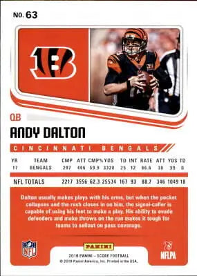 Andy Dalton Cincinnati Bengals NFL Football Card 2018 Score #63 in NM-MT condition