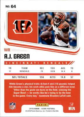 A.J. Green 2018 Score #64 Cincinnati Bengals NFL Football Card NM-MT for collectors