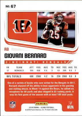 Giovani Bernard Cincinnati Bengals 2018 Score #67 NFL Football Card NM-MT