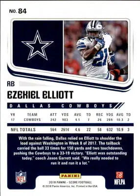 Ezekiel Elliott Dallas Cowboys football card 2018 Score #84 NM-MT for collectors