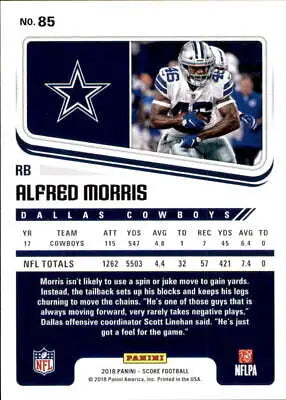 Alfred Morris Dallas Cowboys football card from 2018 Score #85 in NM-MT condition