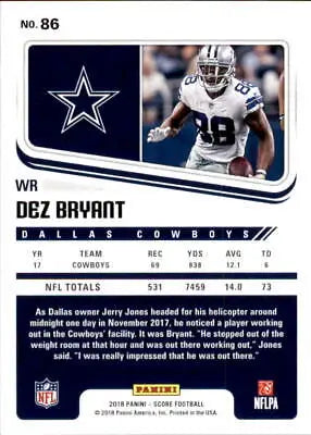 2018 Score #86 Dez Bryant Dallas Cowboys NFL Football Card NM-MT for collectors