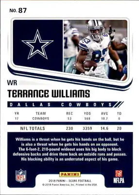 Terrance Williams Dallas Cowboys 2018 Score #87 NFL Football Card NM-MT