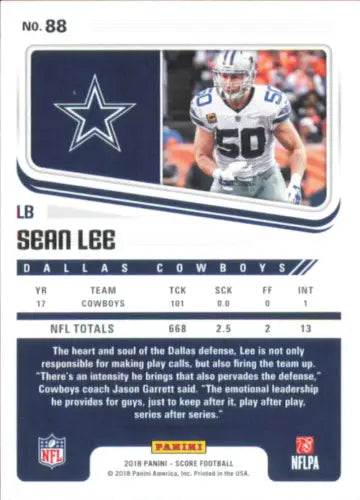 Sean Lee Dallas Cowboys NFL Football Card 2018 Score #88 in NM-MT condition