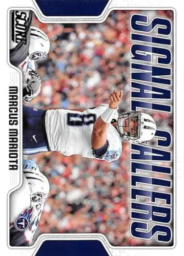 Football trading card of Marcus Mariota in white jersey from Score Signal Callers