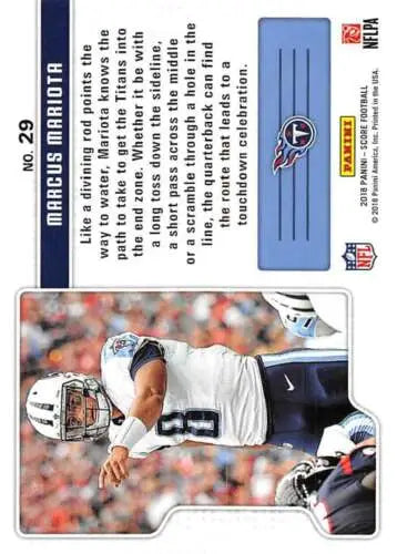 Football trading card of Marcus Mariota from 2018 Score Signal Callers Titans NM-MT