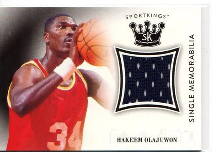 Basketball trading card of Hakeem Olajuwon with jersey swatch from Sport Kings Premium