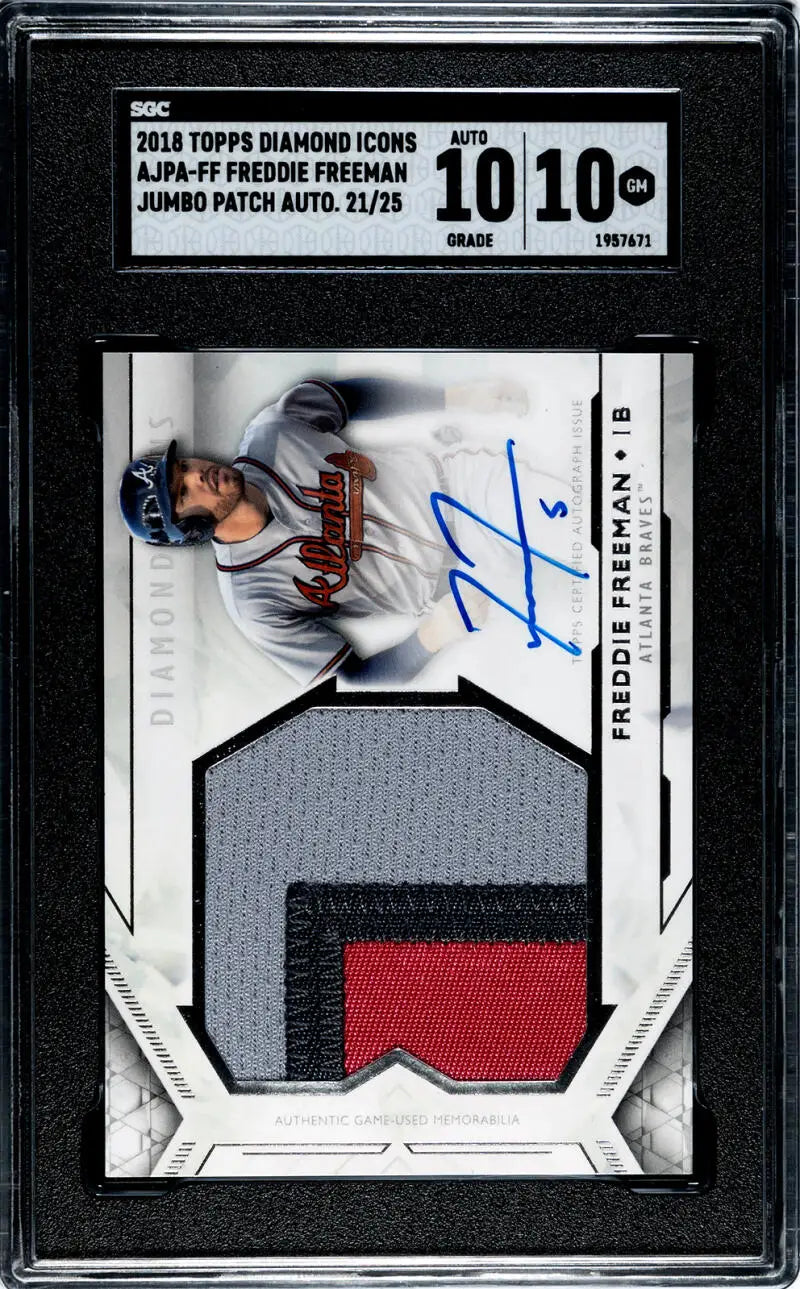 Graded Freddie Freeman Jumbo Patch Baseball Card with Autograph from Topps Diamond Icons