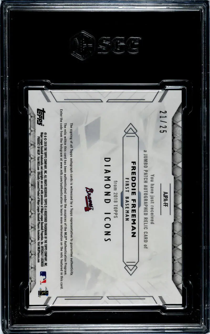 Black-bordered protective card holder featuring Freddie Freeman Jumbo Patch Baseball Card