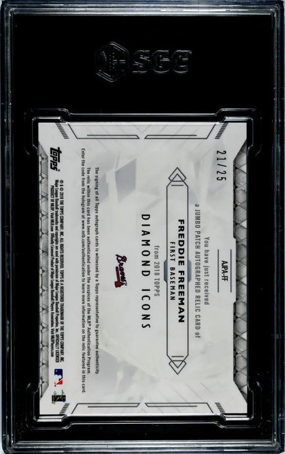 Black-bordered protective card holder featuring Freddie Freeman Jumbo Patch Baseball Card