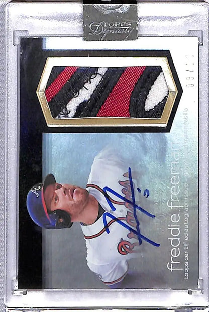 Baseball trading card of Freddie Freeman from Topps Dynasty featuring autograph and patch