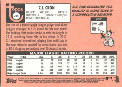 2018 Topps Heritage #245 C.J. Cron baseball card in original gloss, Angels player