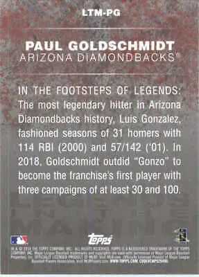 Baseball card back of 2018 Topps Legends Paul Goldschmidt Diamondbacks MLB NM-MT