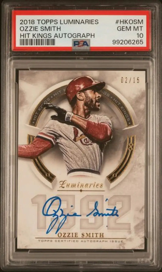 PSA-graded 2018 Topps Luminaries Ozzie Smith autographed card 2/15 for St. Louis Cardinals