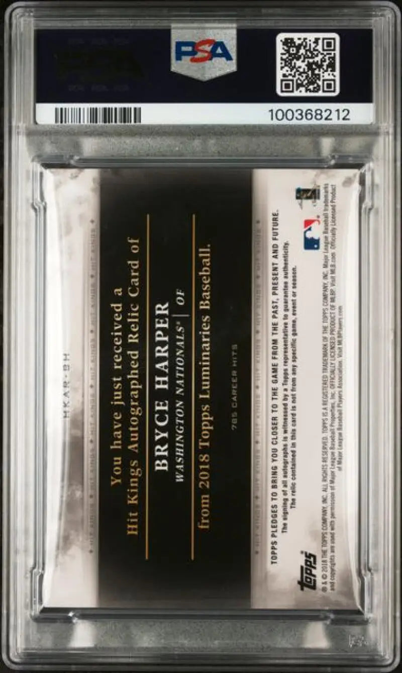 PSA-graded 2018 Topps Luminaries Bryce Harper baseball card with black label display