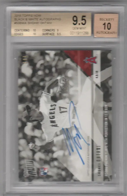 Graded Shohei Ohtani Autographs card in action, BGS 9.5, 2018 Topps Now Black and White